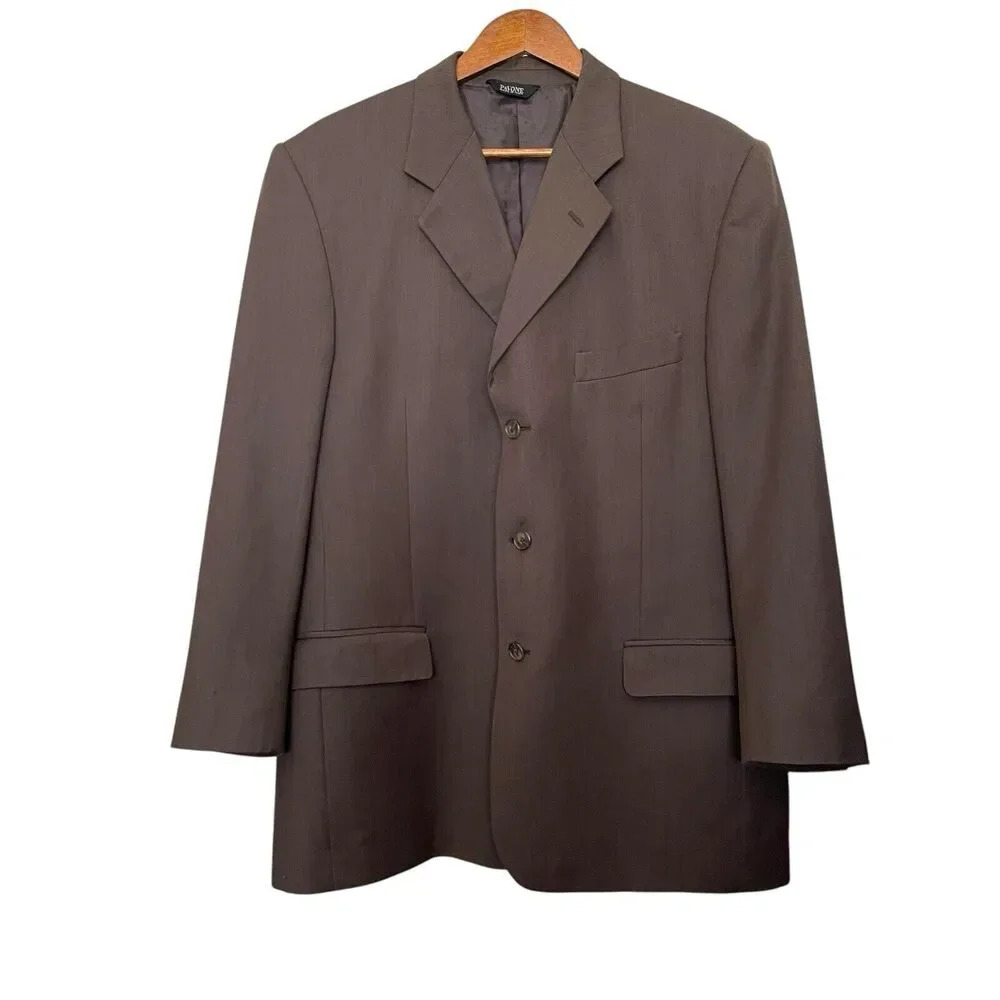 Pavone Italy Wool Sport Coat Blazer Jacket Brown Formal Career Office‎ Size 43R